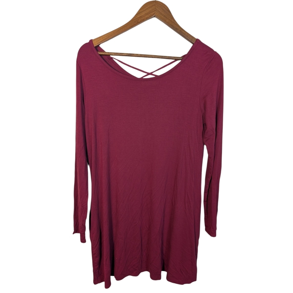 Easel Red Wine Long Sleeve Boho Cotton Mini Dress